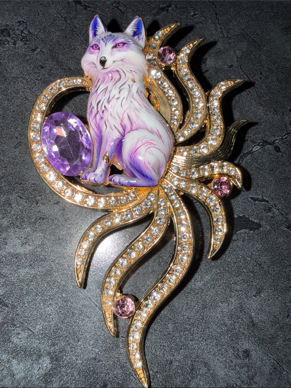 Gold-Tone Purple Fox Crystal Brooch - Women Jewelry